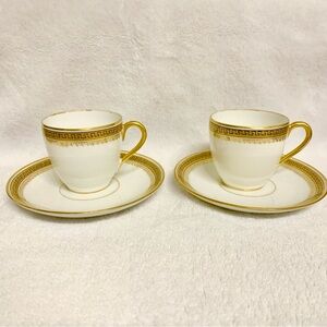 2 WM Guerin Limoges Porcelain Demitasse Cups & Saucers Gold Trim France